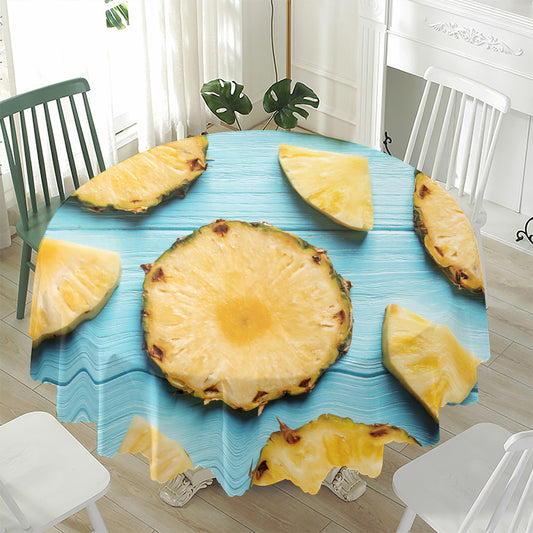 Sliced Pineapple Print Waterproof Round Tablecloth