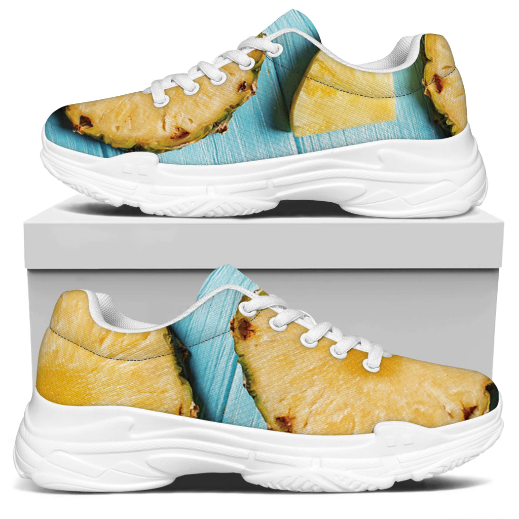 Sliced Pineapple Print White Chunky Shoes
