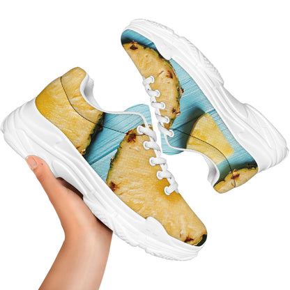 Sliced Pineapple Print White Chunky Shoes
