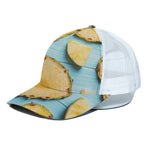 Sliced Pineapple Print White Mesh Trucker Cap