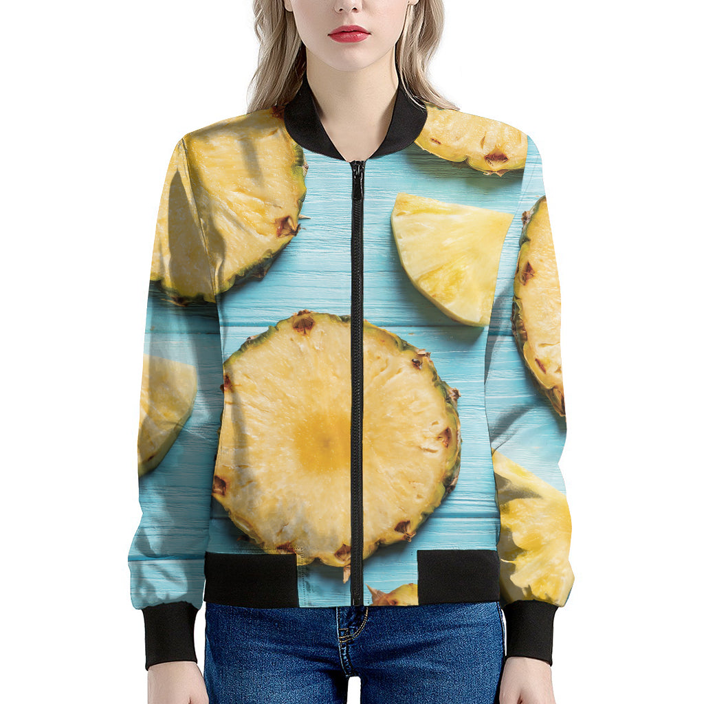 Sliced Pineapple Print Women's Bomber Jacket