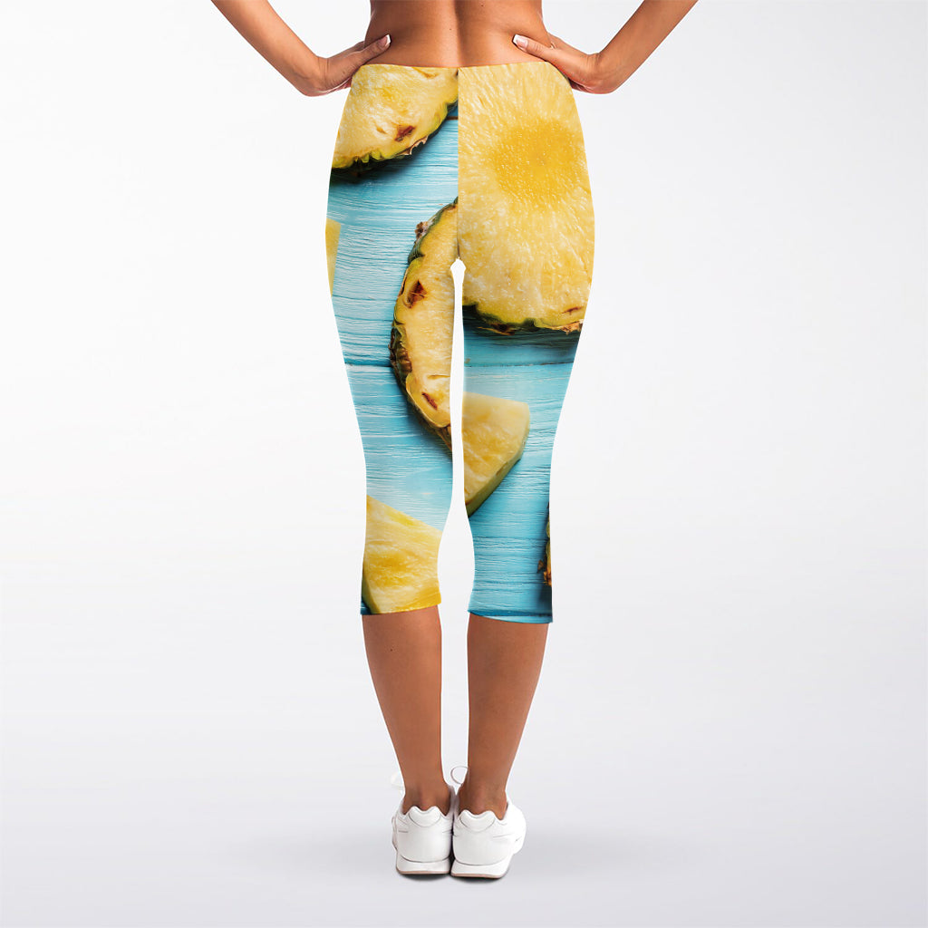 Sliced Pineapple Print Women's Capri Leggings