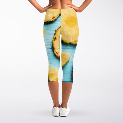 Sliced Pineapple Print Women's Capri Leggings