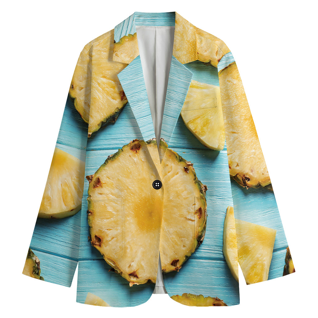 Sliced Pineapple Print Women's Cotton Blazer