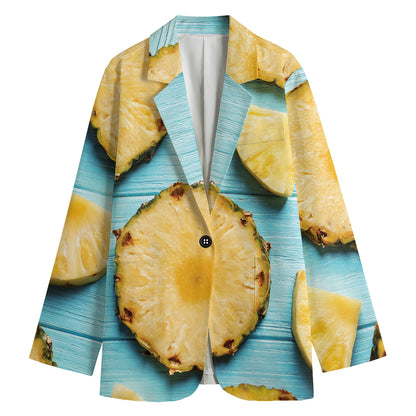 Sliced Pineapple Print Women's Cotton Blazer