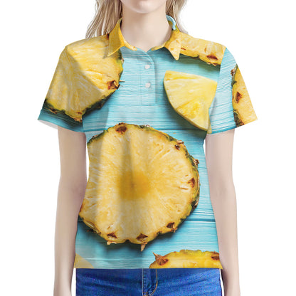 Sliced Pineapple Print Women's Polo Shirt
