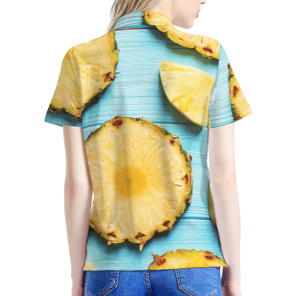 Sliced Pineapple Print Women's Polo Shirt