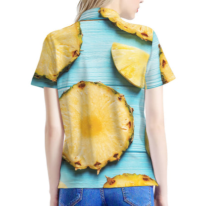 Sliced Pineapple Print Women's Polo Shirt