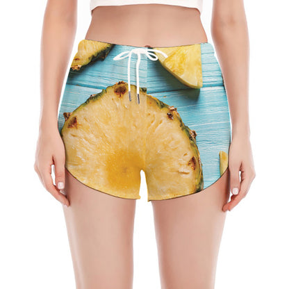 Sliced Pineapple Print Women's Split Running Shorts