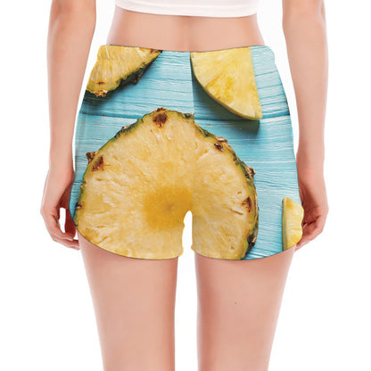 Sliced Pineapple Print Women's Split Running Shorts