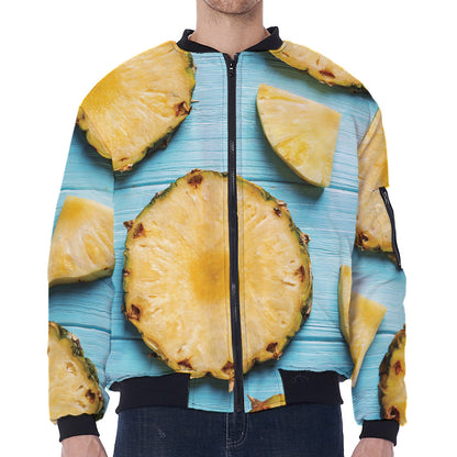 Sliced Pineapple Print Zip Sleeve Bomber Jacket