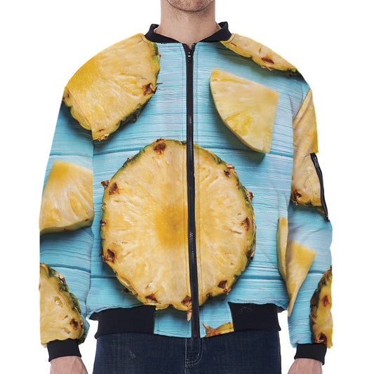 Sliced Pineapple Print Zip Sleeve Bomber Jacket