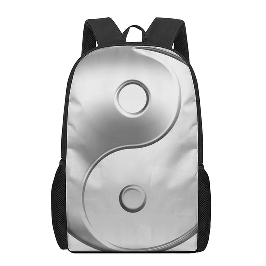 Sliver And White Yin Yang Print 17 Inch Backpack