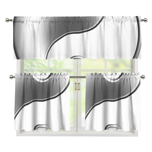 Sliver And White Yin Yang Print 3 Piece Kitchen Curtains