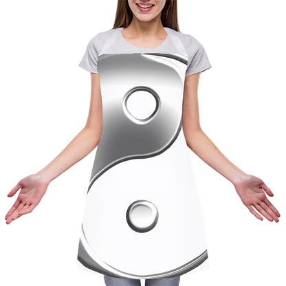 Sliver And White Yin Yang Print Adjustable Apron