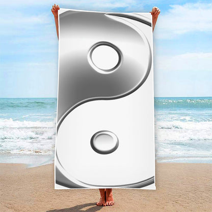 Sliver And White Yin Yang Print Beach Towel