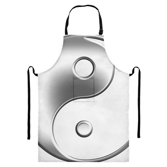 Sliver And White Yin Yang Print Bib Apron With Pocket