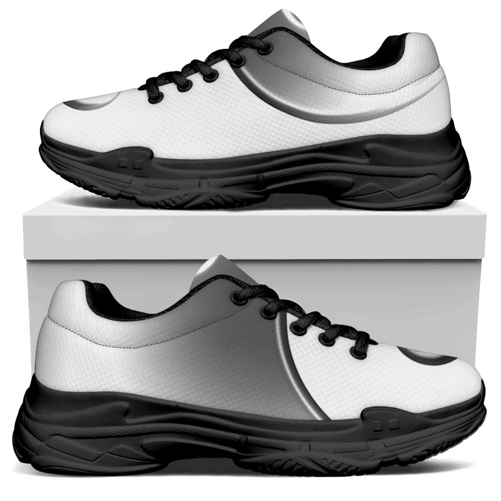 Sliver And White Yin Yang Print Black Chunky Shoes