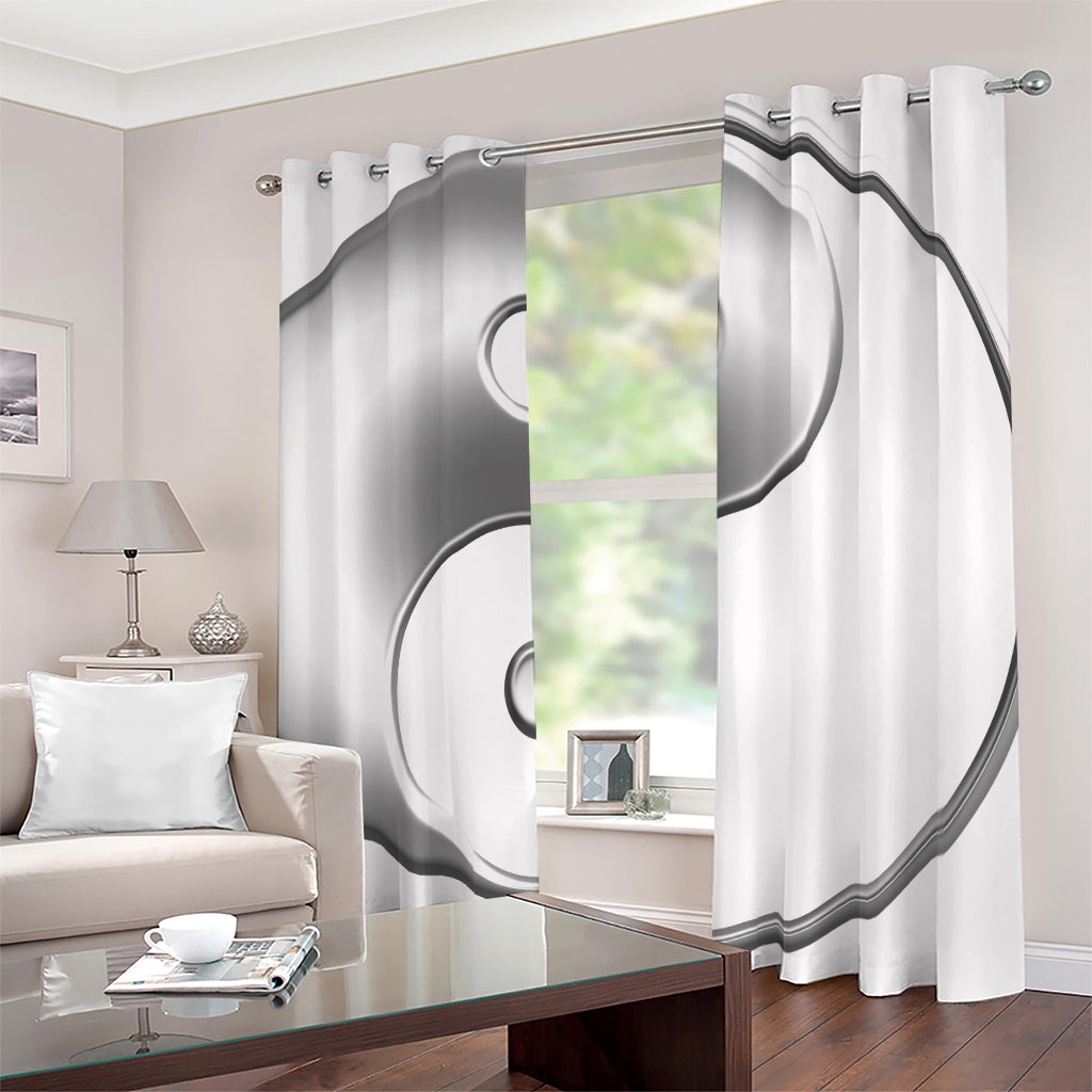 Sliver And White Yin Yang Print Blackout Grommet Curtains