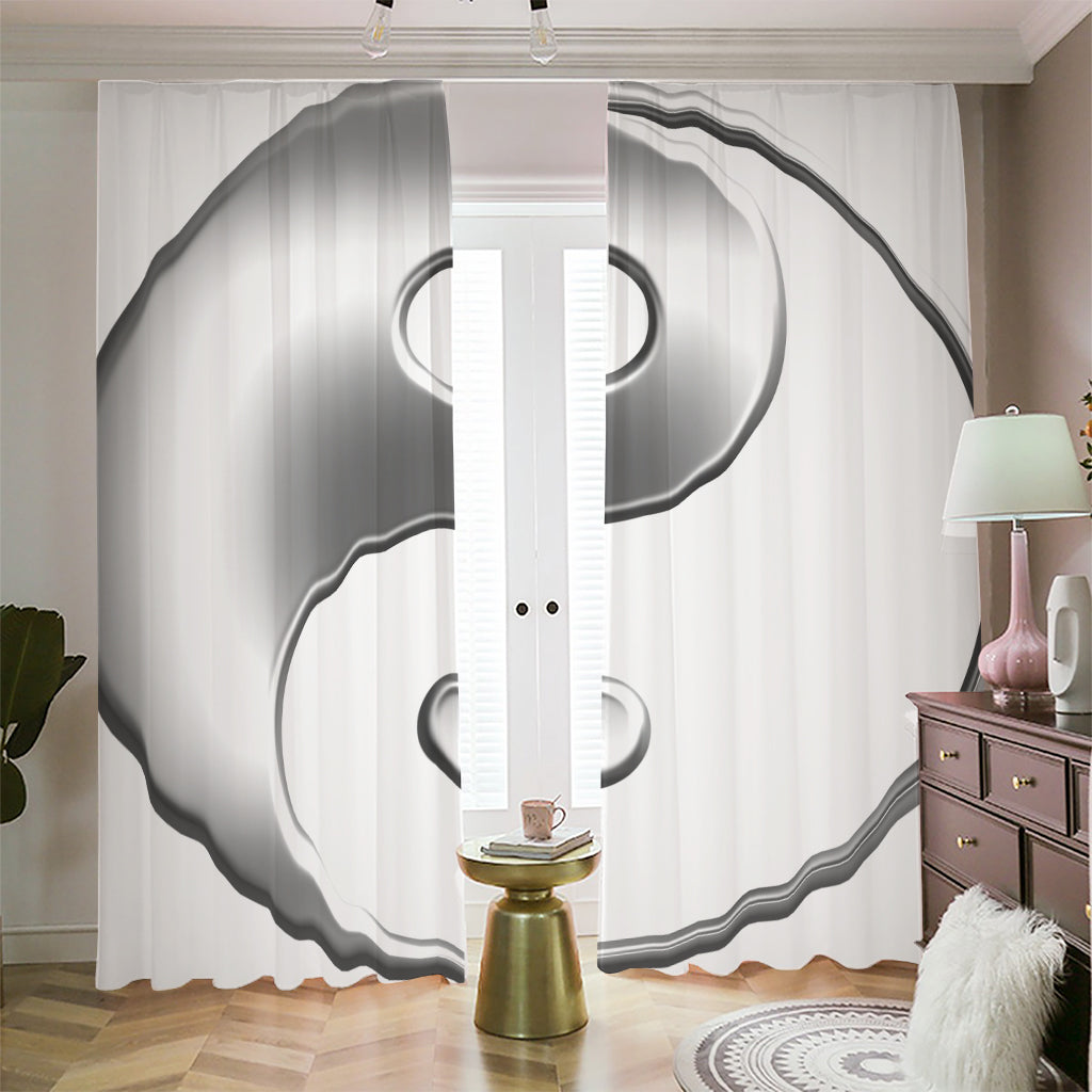 Sliver And White Yin Yang Print Blackout Pencil Pleat Curtains
