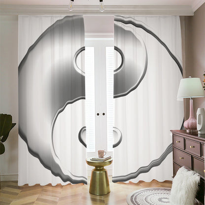 Sliver And White Yin Yang Print Blackout Pencil Pleat Curtains