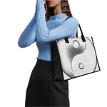 Sliver And White Yin Yang Print Canvas Tote Bag