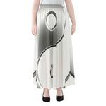 Sliver And White Yin Yang Print Chiffon Maxi Skirt