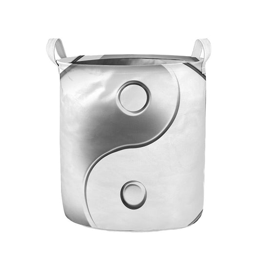 Sliver And White Yin Yang Print Collapsible Laundry Basket