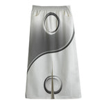 Sliver And White Yin Yang Print Cotton Front Slit Maxi Skirt