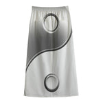 Sliver And White Yin Yang Print Cotton Front Slit Maxi Skirt