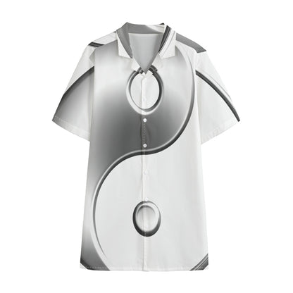 Sliver And White Yin Yang Print Cotton Hawaiian Shirt