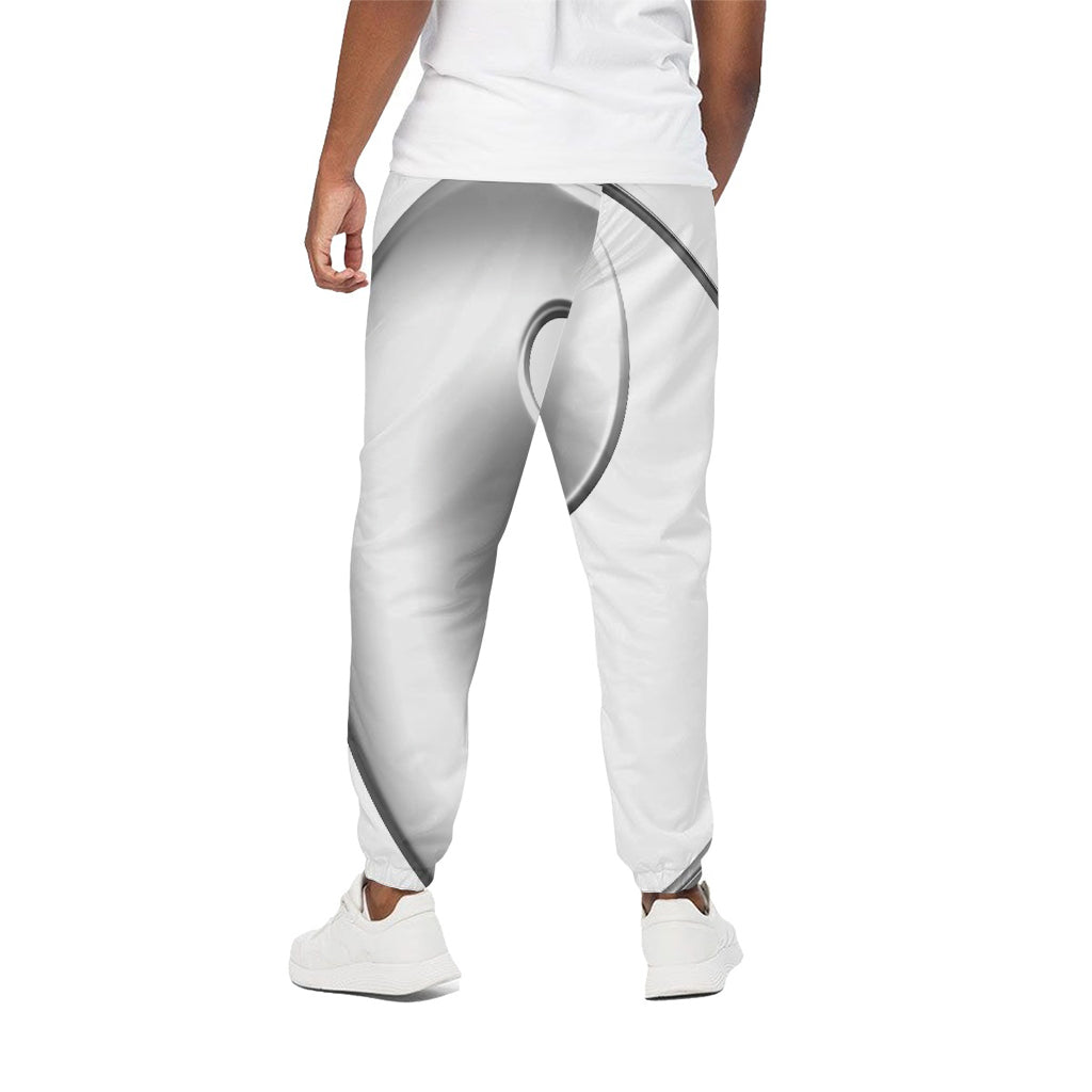 Sliver And White Yin Yang Print Cotton Pants