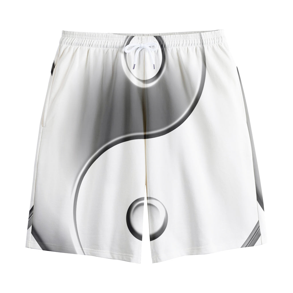 Sliver And White Yin Yang Print Cotton Shorts
