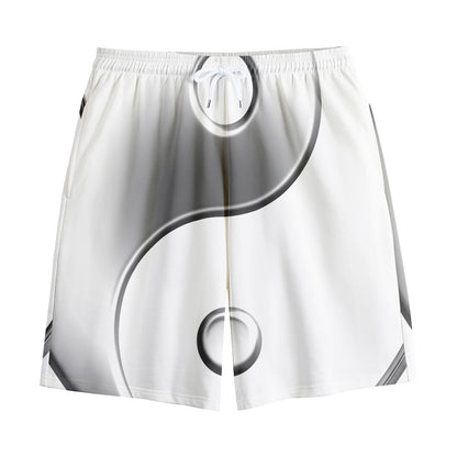Sliver And White Yin Yang Print Cotton Shorts