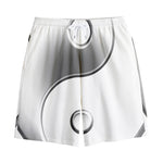 Sliver And White Yin Yang Print Cotton Shorts