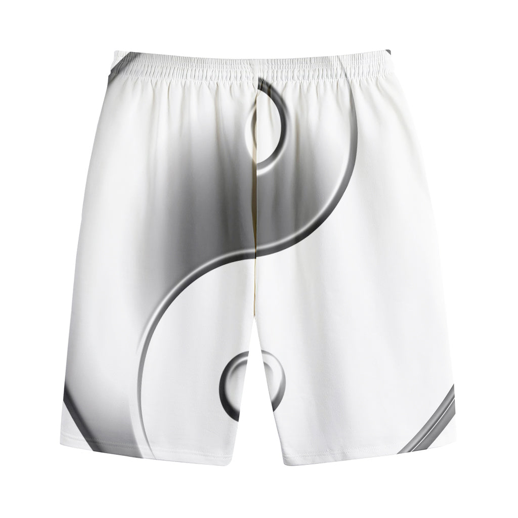 Sliver And White Yin Yang Print Cotton Shorts