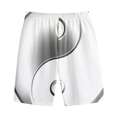 Sliver And White Yin Yang Print Cotton Shorts