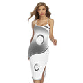 Sliver And White Yin Yang Print Cross Back Cami Dress