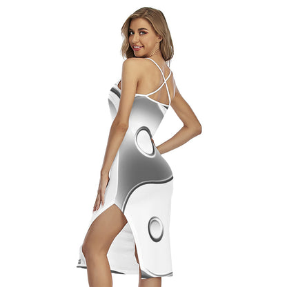 Sliver And White Yin Yang Print Cross Back Cami Dress