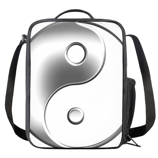 Sliver And White Yin Yang Print Crossbody Lunch Bag