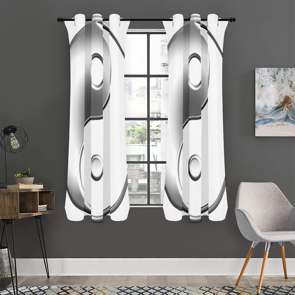 Sliver And White Yin Yang Print Curtain