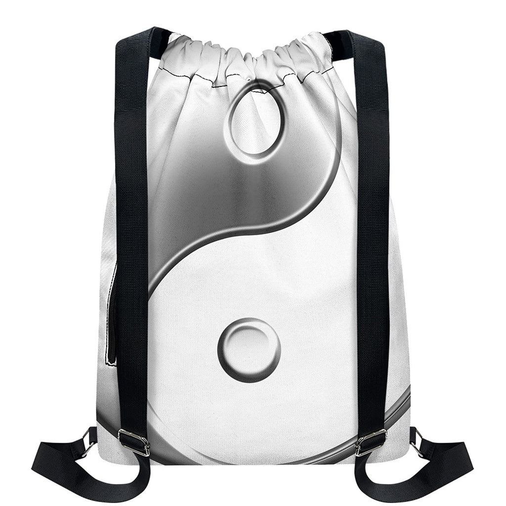 Sliver And White Yin Yang Print Drawstring Backpack