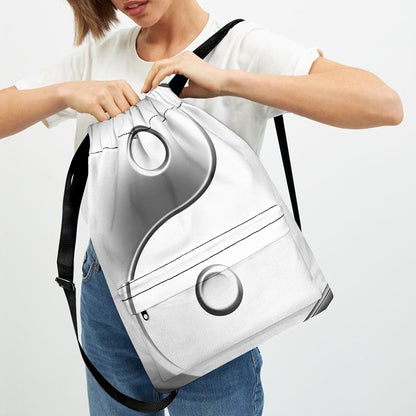 Sliver And White Yin Yang Print Drawstring Backpack