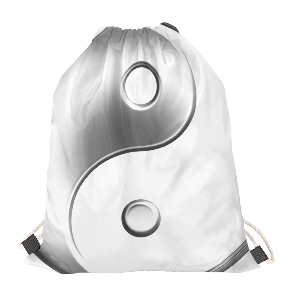 Sliver And White Yin Yang Print Drawstring Bag