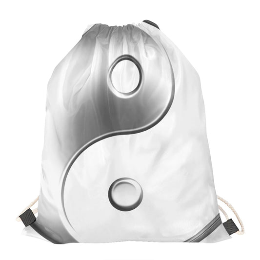 Sliver And White Yin Yang Print Drawstring Bag