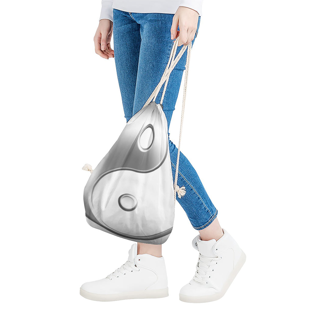 Sliver And White Yin Yang Print Drawstring Bag