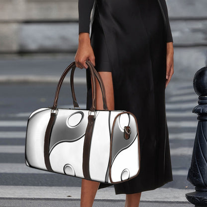 Sliver And White Yin Yang Print Duffle Bag