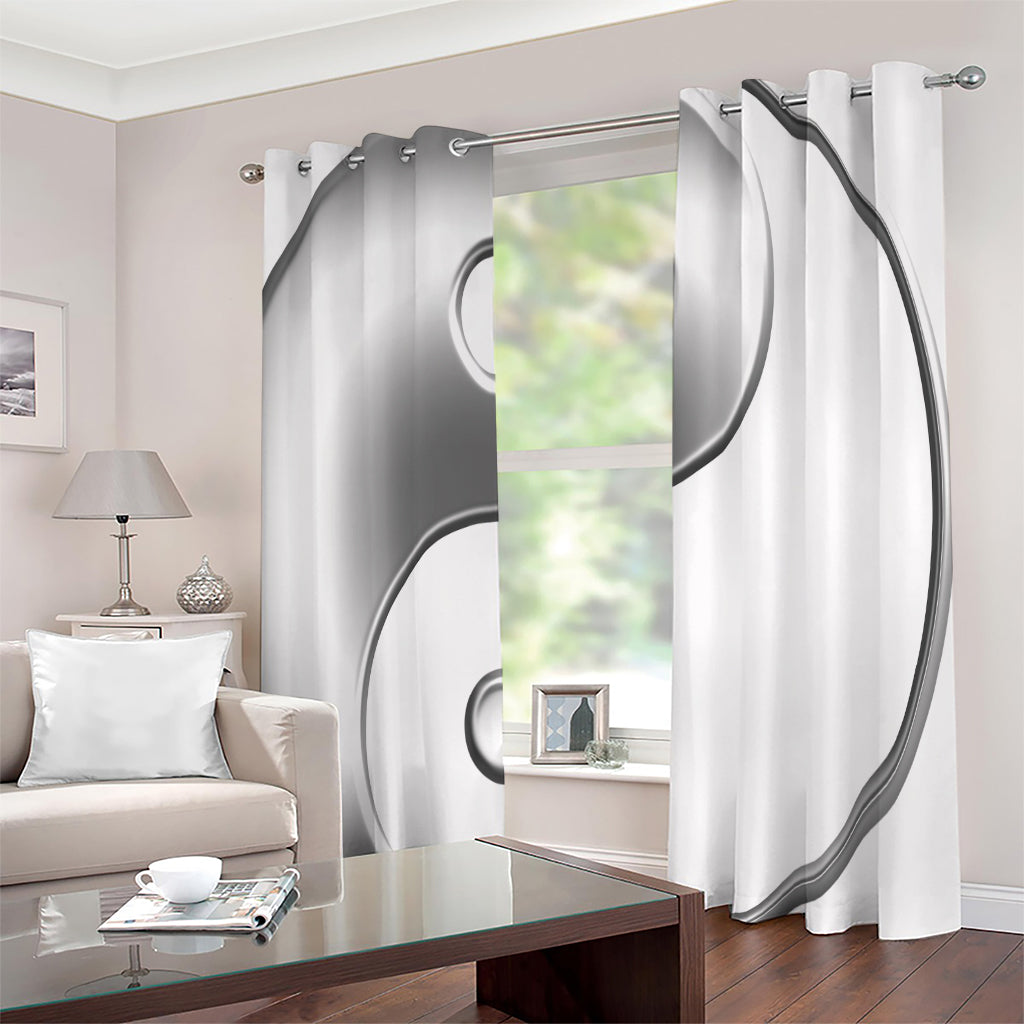 Sliver And White Yin Yang Print Extra Wide Grommet Curtains