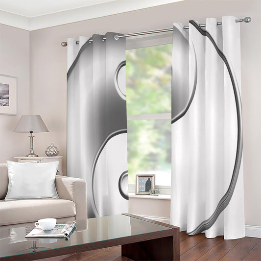 Sliver And White Yin Yang Print Extra Wide Grommet Curtains