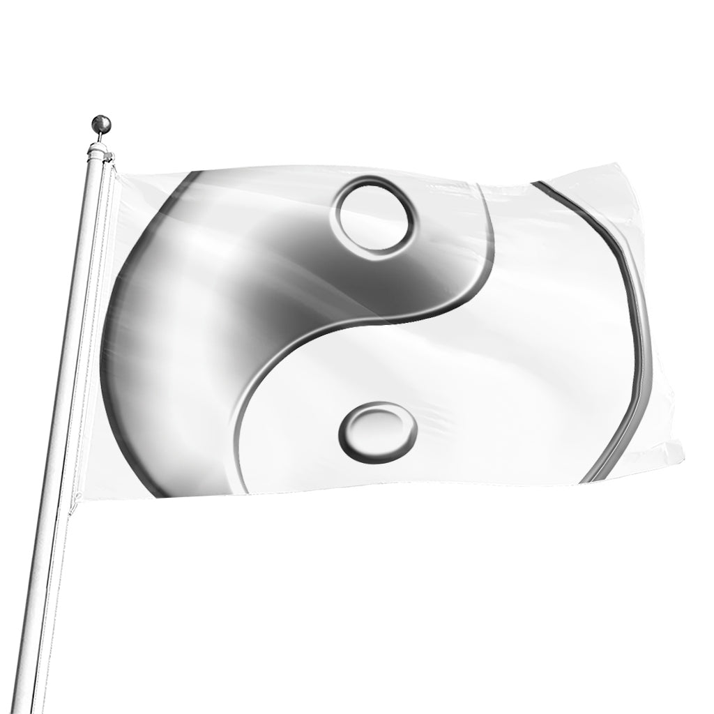 Sliver And White Yin Yang Print Flag
